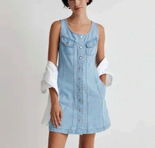 NWT MADEWELL Denim Mini Dress Size 00 Seamed Sleeveless Blue Palomilla Wash