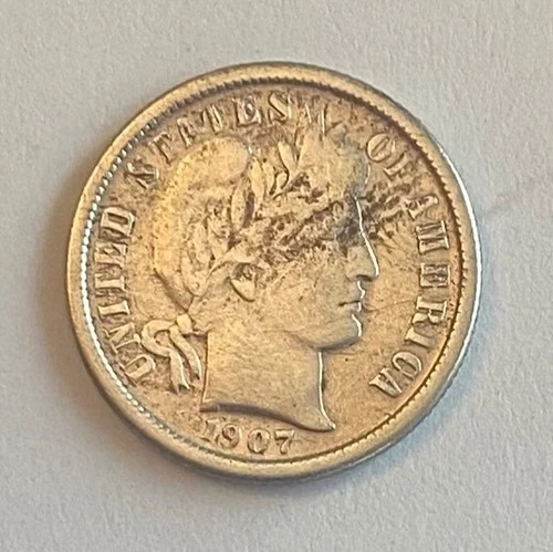 1907-o barber dime vf cleaned