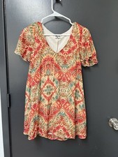 Show Me Your Mumu Mini Dress Sz XS Cream Red Boho Short Sleeve