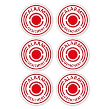 6 St&uuml;ck Aufkleber "Alarm", iSecur&reg;, alarmgesichert, 40mm Durchmesser I hin_434