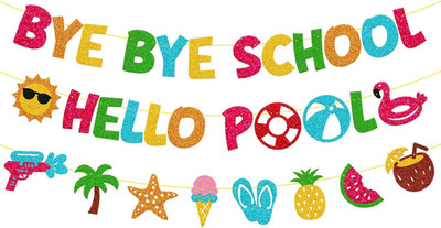Bye Bye School Hello Pool Banner Last Day of School Party Decorations End of Sch
