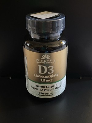 Vitamin D3 Cholecalciferol 10 mcg Windmill Naturals 250 Tablets Exp 07/2027 New