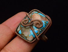 Copper Turquoise Gemstone Copper Wire Wrapped Handmade Jewelry Ring Size 9.5
