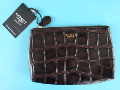 OSPREY LEDER SCHMINKTASCHE ~ KROKO DESIGN ~ DUNKELBRAUN ~ TK3327-38 ~ NEU + ETIKETT