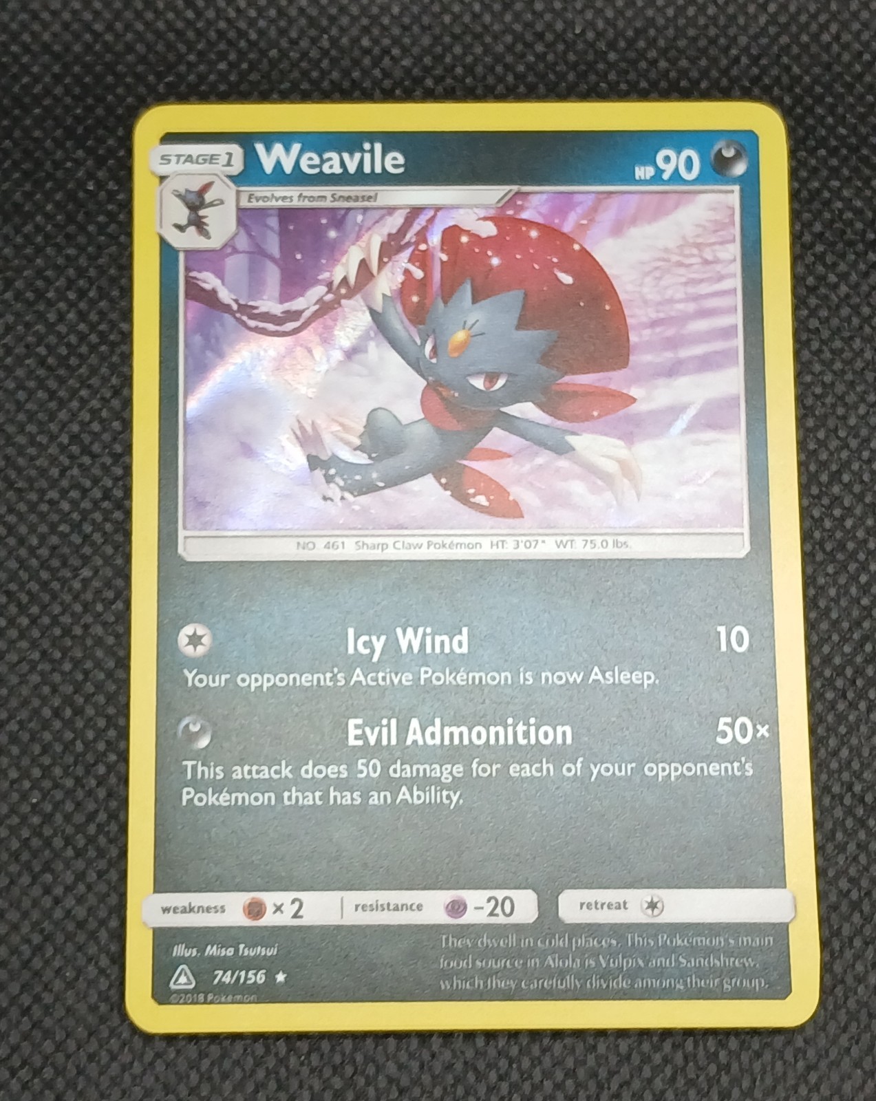 Weavile Holo Rare SM - Ultra Prism 74/156 NM