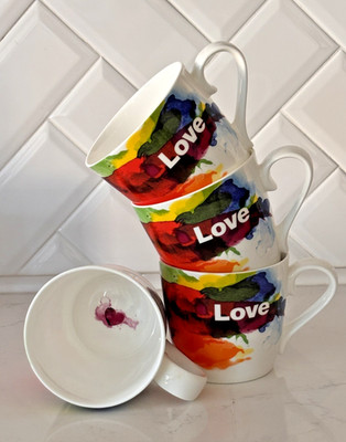 Set of x4~KONITZ Watercolor Splash Rainbow ''LOVE'' Mugs~14 oz~Tie Dye/Heart~NEW