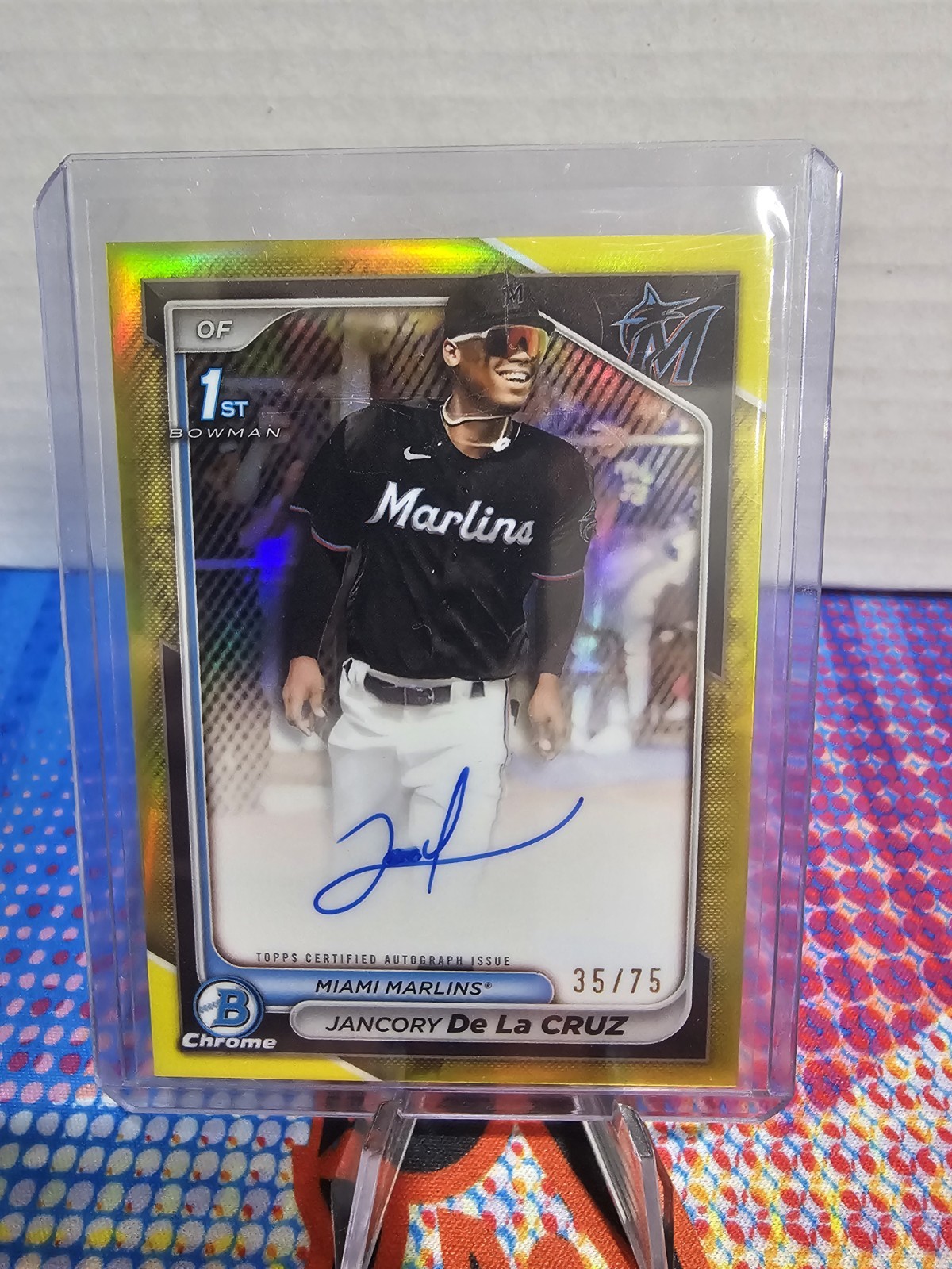 2024 Bowman Chrome Jancory De La Cruz Yellow Auto /75 Miami Marlins CPA-JDL
