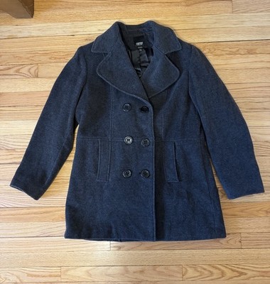 Esprit Women's Wool Blend Pea Coat Size XL Dark Gray Pockets Double Breasted