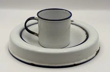 Vintage KER Sweden Enamelware Cup Saucer Bowl 3 Piece Set Childs Set
