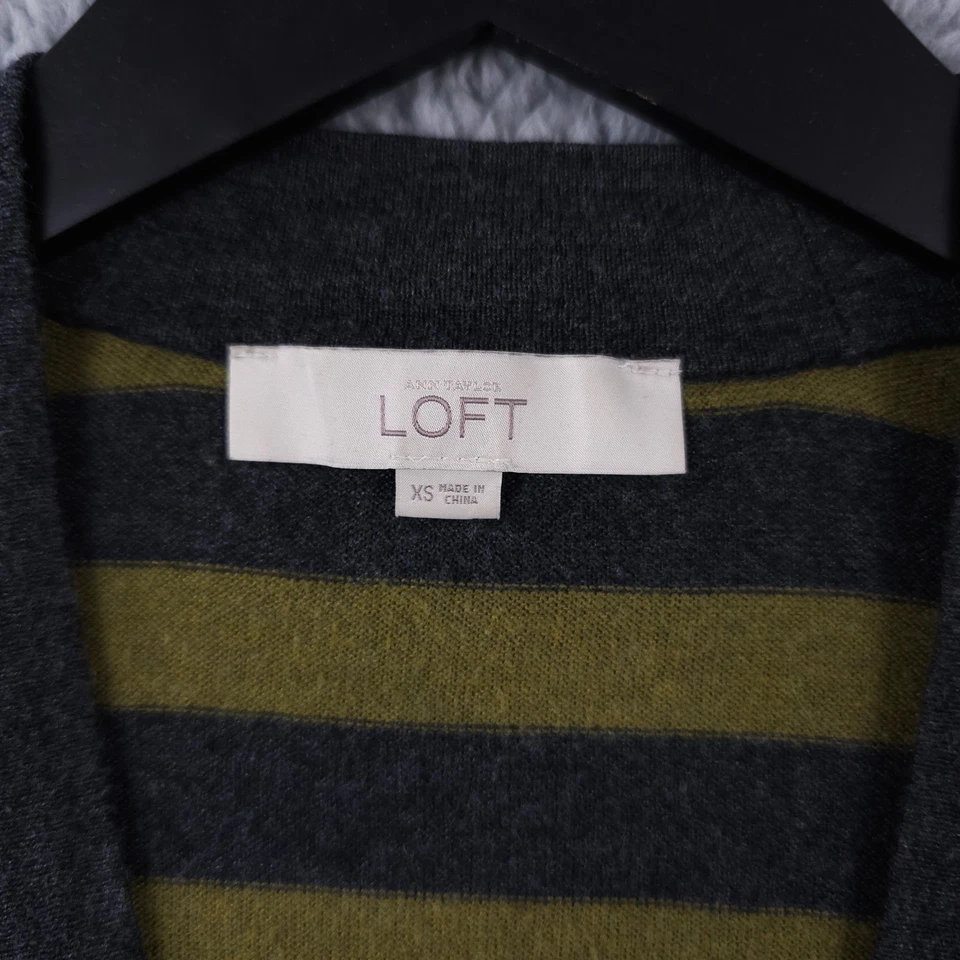 Свитер женский Ann Taylor LOFT XS зеленый серый в полоску на пуговицах кардиган шерстяная смесь - Изображение 3 из 4