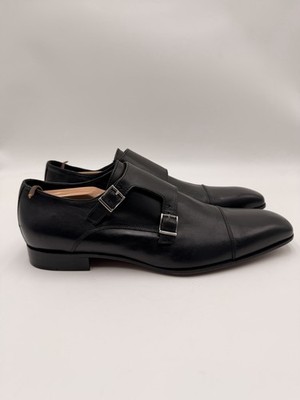 Saks Fifth Avenue black leather cap-toe double monk strap Size 11M