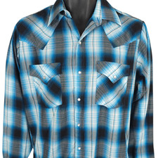 Ely Cattleman Western Shirt Mens Size Small Blue Cowboy Pearl Snap Shadow Plaid