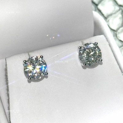 Round Natural Diamond Christmas New Stud Artisan Earrings Jewelry 14K White Gold
