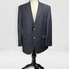 Lauren Ralph Lauren Gold Metal Button Wool Blazer Men 44R Navy Blue Lined Suit