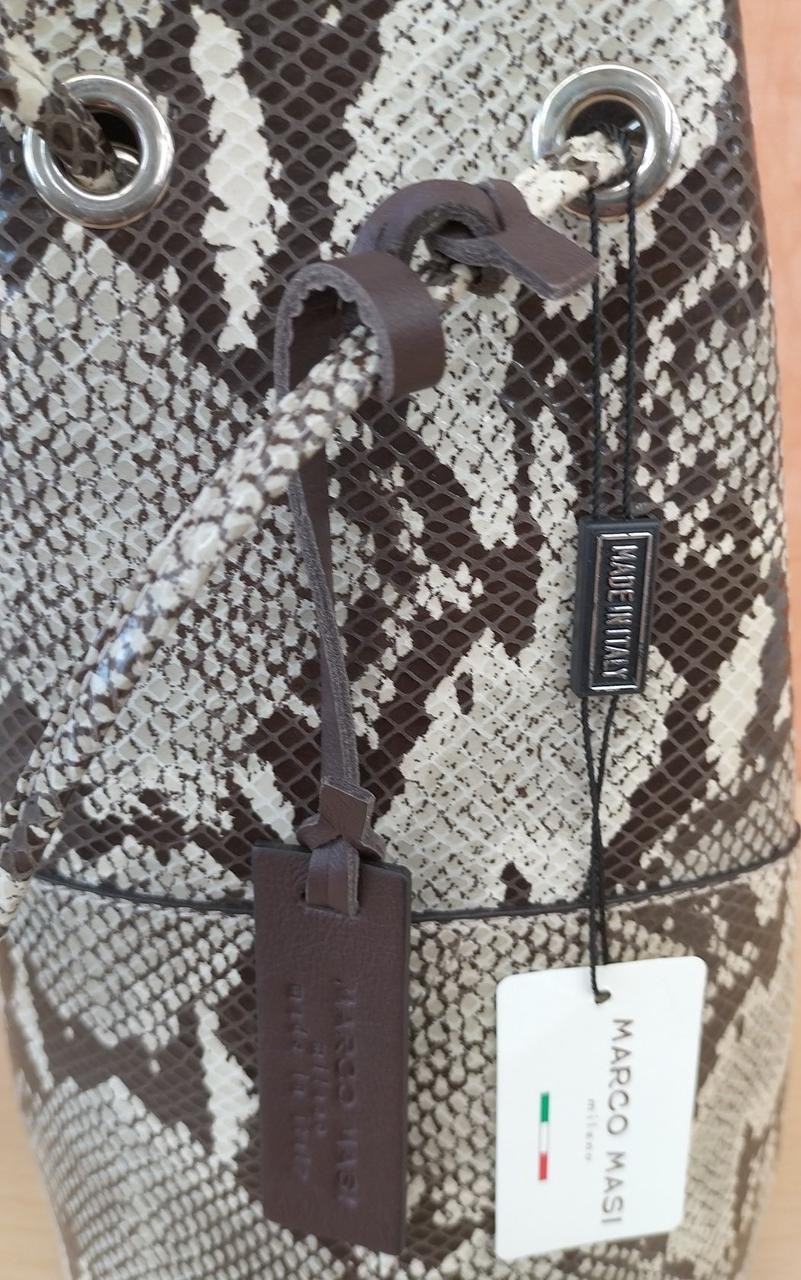 Python Pattern Leather Drawstring Shoulder Bag Ma… - image 2