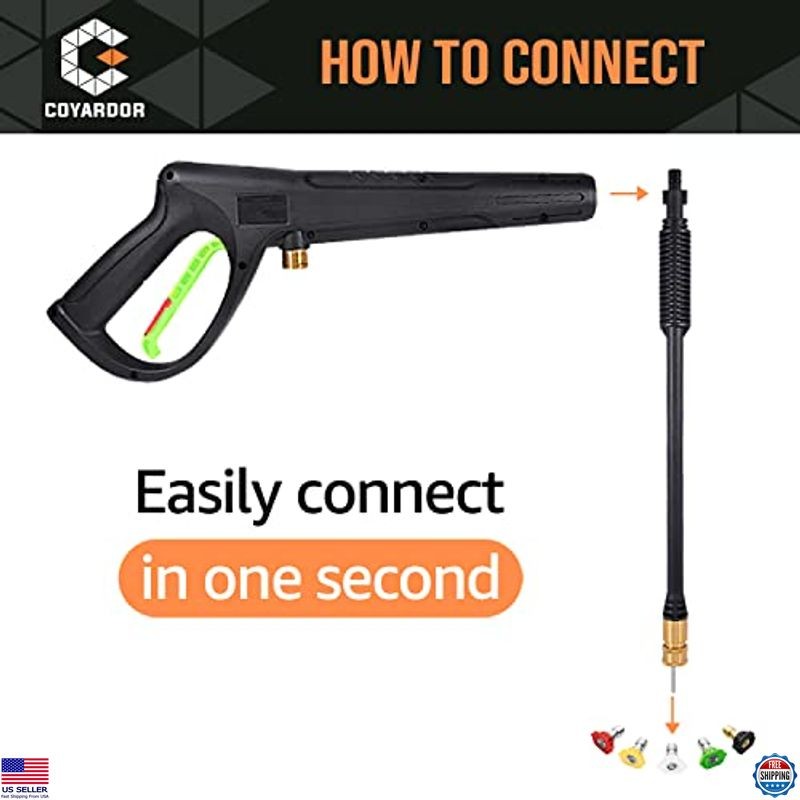 Pressure Washer Gun with Extension Wand & 5 Spray Nozzle Tips, M22-14mm &