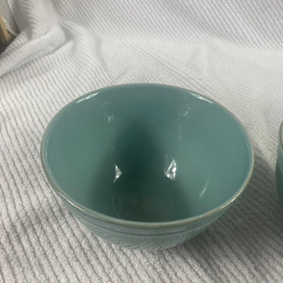 Pottery Barn Bowls Set Of 2 Handcrafted Portugal Turquoise Stoneware Soup - Image 2 of 4