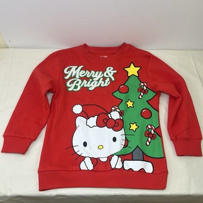 Hello Kitty Xmas Sweatshirt Merry & Bright Girls Red Sz Xs Hybrid Apparel New