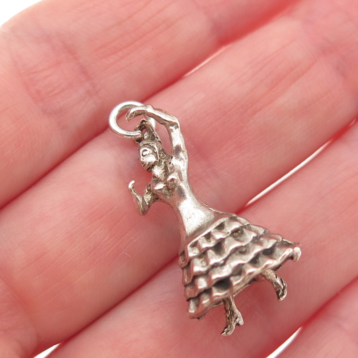 Colgante Mini Dije 3D Oxidado Bailarina Flamenca Vintage Plata de Ley 925