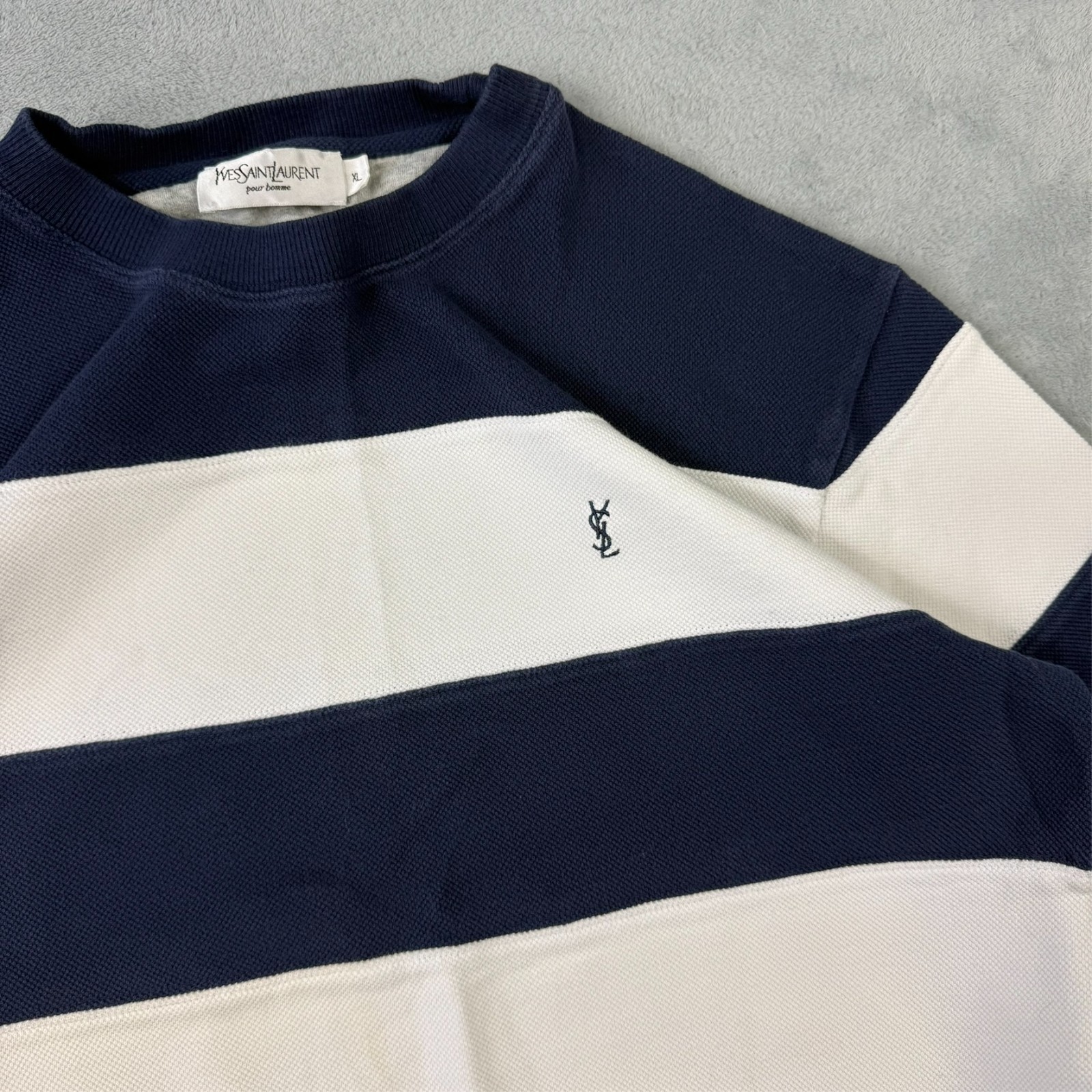 Vintage Yves Saint Laurent YSL 1990s Pique Navy White Sz XL Striped Sweatshirt image 3