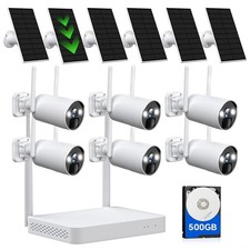 4MP Solar Wireless Security Camera System Outdoor 6x Bullet Cams 10CH NVR 500GB