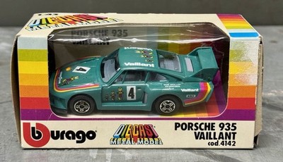 Vtg BURAGO Porsche 935 Vaillant Race Car Die Cast Green Turbo In The Box