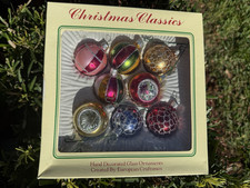 Vtg 8 Mixed Christmas Classics Hand Decorated Glass Indent Ornaments European