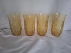 Vintage Anchor Hocking Spring Song Daisy Amber Gold Glass Tumblers Set Of 4