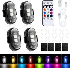 4 Pcs Wireless Rechargeable Magnetic LED Strobe Lights, 8-Colors USB Waterproof
