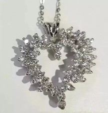 2 Ct Round Cut Lab-Created Diamond Cluster Heart Pendant 14K White Gold Plated