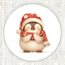 Watercolor Christmas Happy Penguin Stickers Round Matte Labels Seals