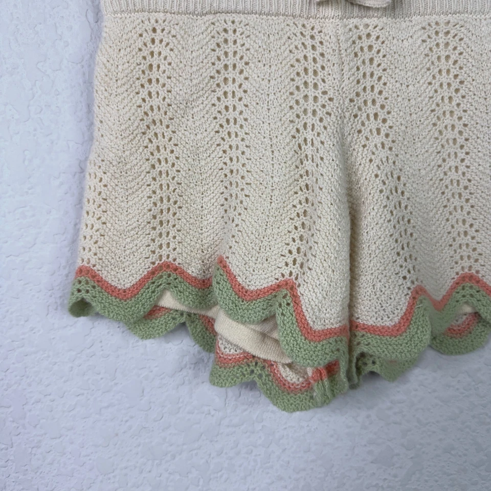 Janie and Jack Shorts Girls 5 Cream Crochet Cottagecore Preppy Whimsical Neutral - Image 3 of 4