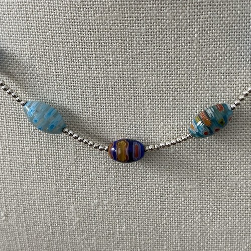 Millefiori Glass Beaded Necklace Silver tone Small Beads Adjustable Colorful - Picture 17 of 23