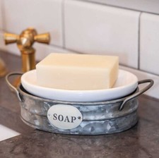 Galvanized Wash Bin Soap Dish Metal Trough Removable Enamel Tray