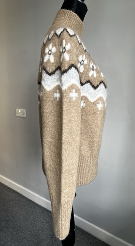 SANDRO Jacquard Fair-isle Turtleneck Jumper Alpaca Wool Brown Sz 0 XS UK 6, US 2 - Picture 6 of 11