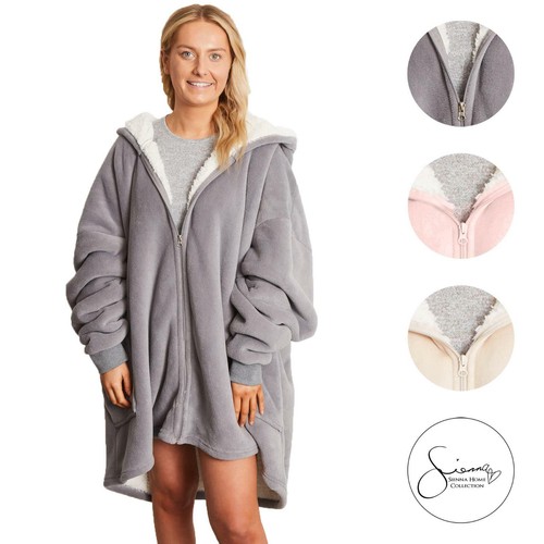 Sienna -Zip Up Oversized Sherpa Fleece Hoodie Blanket
