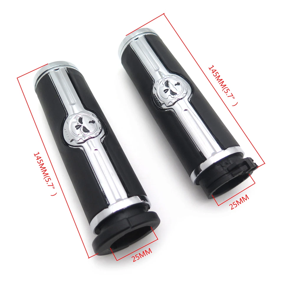 Skull 1" Hand grips For Harley Davidson 1996-later VRSC XL XR Dyna Softail - Image 3 of 4