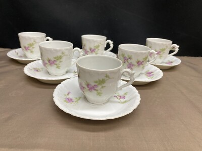 Harrisburg China ''PURPLE / PINK FLORAL'' Austria  ~ Set of 6 ~ Demitasse Cup Sets