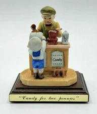 Lefton Nostalgic Memories " Candy For Two Pennies" Figurine on Wood Base #03981 