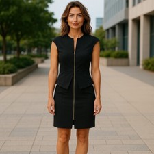 Ted Baker Dress 2 Womens Black Knee Length Bodycon Sleeveless V-Neck Polyamide