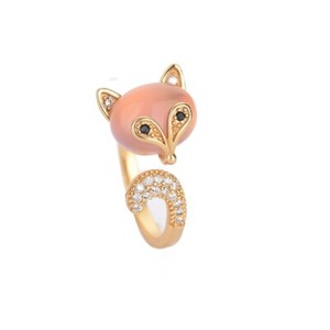 Authentic Pink Natural Jade Fox Rings Vintage Amulet Luxury 18K Gold Plated Real Jewelry