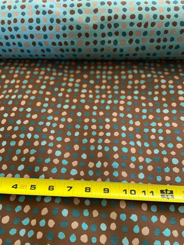 REVERSIBLE Blue, Brown and Tan Woven Polka Dot Polyester Fabric BY THE YARD - Image 3 of 4
