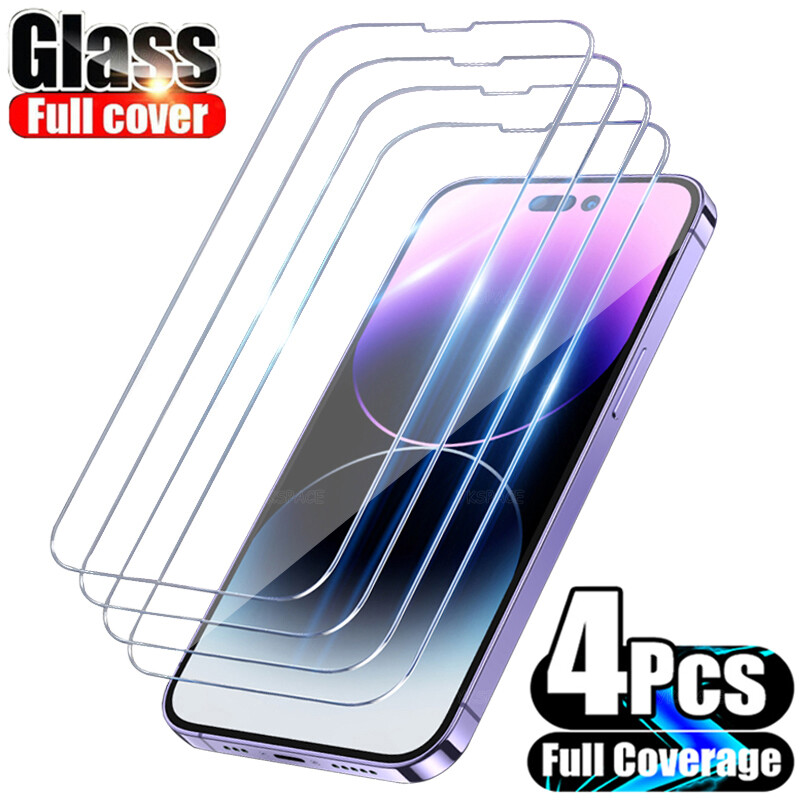 4Pcs HD Tempered Glass Screen Protector for iPhone 15 14 Plus 13 12 Pro Max Mini