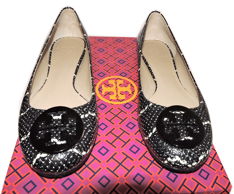 Tory Burch Reva Ballerina Flats Snake Print Leather Ballet Ballet Ballet shoes Black 10.5 0a39ca Tory Burch Reva Ballerina Flats Snake Print Leather Ballet Ballet Ballet shoes Black 10.5 0a39ca