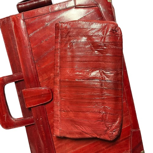 Eel Skin Leather Set Briefcase Attache Portfolio Purse Lipstick Holder Vintage - Picture 6 of 24