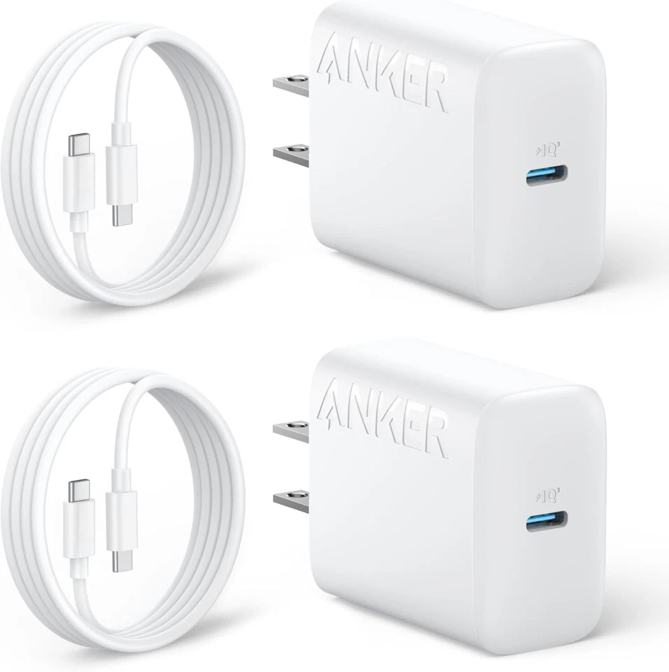 Anker 25W USB-C 快速充电器+USB-C 电缆 PPS 充电 适用于三星/iPhone(2 包)