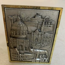 Italy Rome Roma 3D Relief Mini Desk Display Chrome Silver Brass Color Colosseum