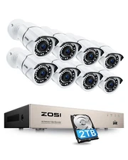 ZOSI H.265+ 5MP 8CH NVR HD POE Security Camera System Outdoor Watherproof 2TB
