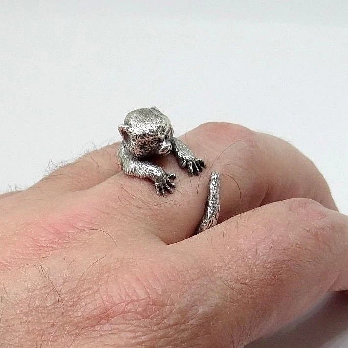 Monkey Ring Marmoset Ring Silver Ring Monkey Jewelry Size 8