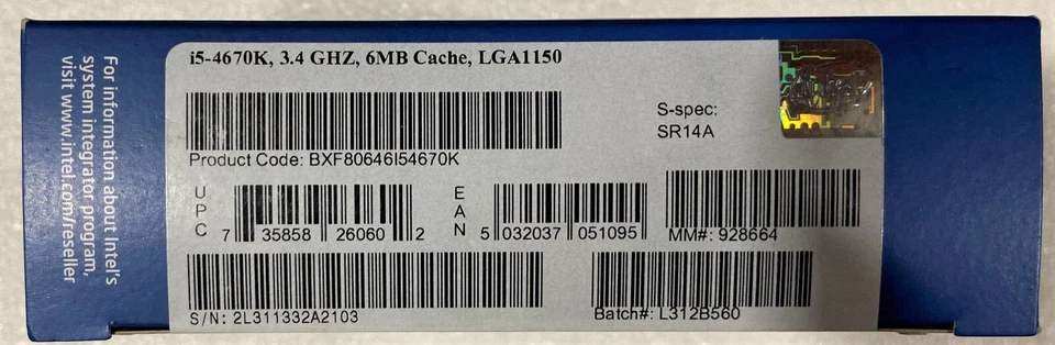 Intel BXF80646I54670K SR14A Core i5-4670K Processor 6M Cache, up to 3.80 GHz NEW - Image 2 of 2